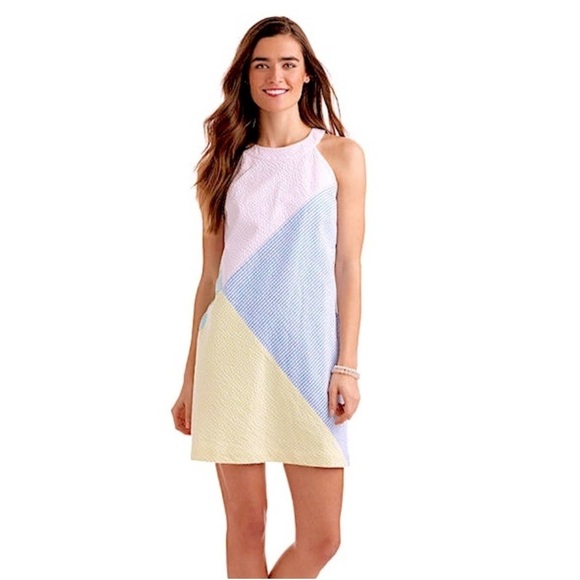 Vineyard Vines Dresses & Skirts - Vineyard Vines Kentucky Derby Seersucker Patchwork Preppy Pastel Midi Dress Blue